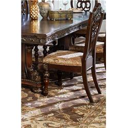 Picture of Benzara BM181814 Fabric Upholstered Wooden Side Chair with Intricate Back&#44; Set of 2 - Cherry Brown - 43.25 x 24.75 x 20.25 in.