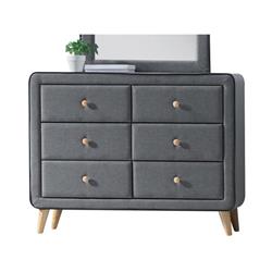 Picture of Benzara BM185688 Transitional Style Wood & Fabric Upholstery Dresser with 6 Drawers&#44; Gray - 33.66 x 16.14 x 42.91 in.