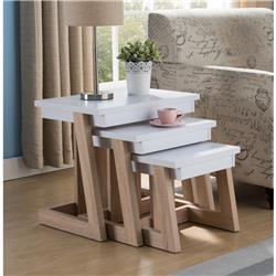 Picture of Benzara BM179636 Wooden Nested End Table&#44; White & Weathered Wood Brown - Set of 3