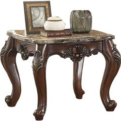 Picture of Benzara BM185782 Marble Top End Table with Carved Floral Motifs Wooden Feet&#44; Brown