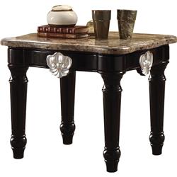 Picture of Benzara BM185795 Marble Top End Table with Contrast Carved Motif Turned Wood Legs&#44; Black