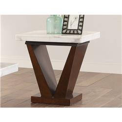 Picture of Benzara BM185809 Square Marble Top End Table with Wooden V Shape Base&#44; White & Brown