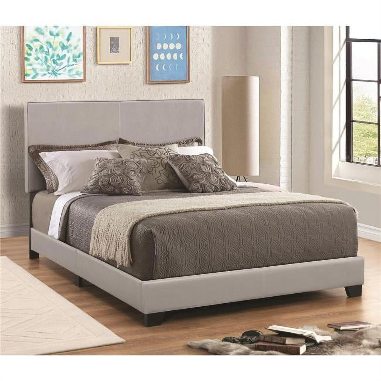 Picture of Benzara BM182796 Leather Upholstered Full Size Platform Bed&#44; Gray - 45.75 x 58 x 81.25 in.