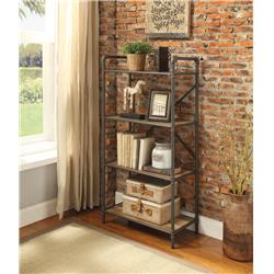 Picture of Benzara BM184753 Three-Tier Metal Bookshelf with Wooden Shelves&#44; Oak Brown & Gray - 49.25 x 14 x 26 in.