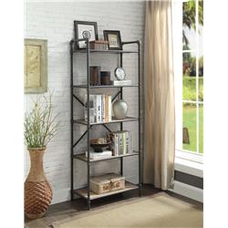 Picture of Benzara BM184754 Five-Tier Metal Bookshelf with Wooden Shelves&#44; Oak Brown & Gray - 63 x 14 x 26 in.