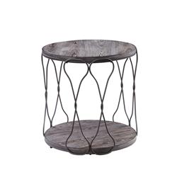 Picture of Benzara BM188343 24 x 24 x 24 in. Round Industrial Style Metal & Solid Wood End Table with Open Bottom Shelf&#44; Gray & Brown