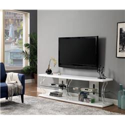 Picture of Benzara BM181323 21.75 x 18 x 60 in. 60 in. Wooden TV Stand with Spacious Glass Shelf&#44; White & Clear