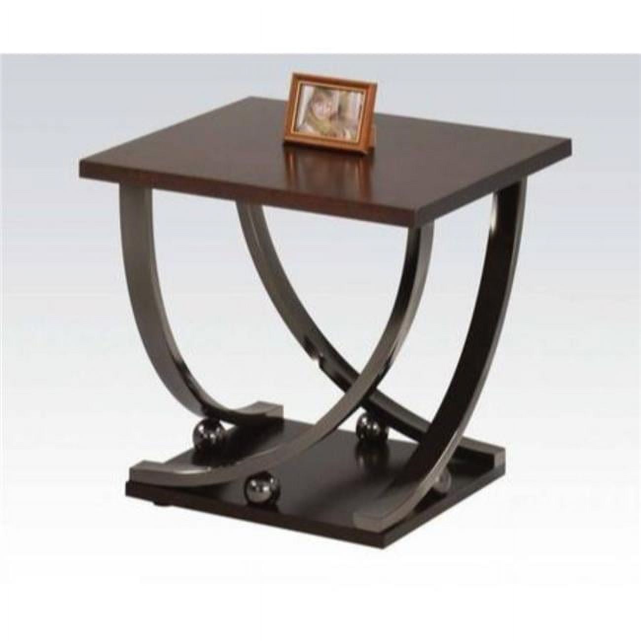Picture of Benzara BM186254 Wood & Metal End Table with Sweeping Legs&#44; Dark Walnut Brown & Black - 23.25 x 23.5 x 23.5 in.