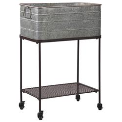 Picture of Benzara BM193778 Rectangular Metal Beverage Tub with Stand & Open Grid Shelf - Gray & Black - 13 x 22.5 x 31.75 in.