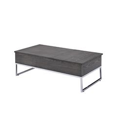 BM193840 Wooden Coffee Table with Two Lift Tops & Metal Sled Leg Support - Gray & Silver - 47.25 x 23.5 x 15.75 in -  Benzara