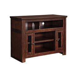 Picture of Benzara BM194801 Wooden TV Stand with Two Glass Inserted Door Cabinets & Open Shelves - Brown - 20 x 42 x 32 in.