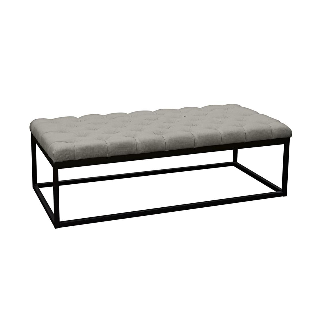 Picture of Benzara BM190839 Linen Upholstered Button Tufted Bench with Open Metal Base - Large - Gray & Black - 58 x 28 x 19 in.