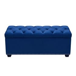 Picture of Benzara BM190846 Rectangle Velvet Upholstered Button Tufted Trunk with Lift Top Storage & Nail Head Accent Trim - Blue - 49 x 18 x 20 in.