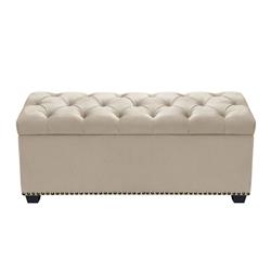 Picture of Benzara BM190847 Rectangle Velvet Upholstered Button Tufted Trunk with Lift Top Storage & Nail Head Accent Trim - Beige - 49 x 18 x 20 in.