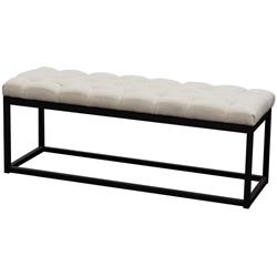 Picture of Benzara BM190997 Linen Upholstered Metal Contemporary Bench with Diamond Tuft - Beige & Black