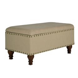 Picture of Benjara BM195759 Fabric Upholstered Wooden Storage Bench with Nail Head Trim - Large - Beige & Brown