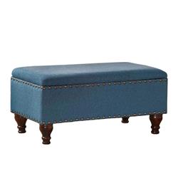 Picture of Benjara BM195760 Fabric Upholstered Wooden Storage Bench with Nail Head Trim - Large - Blue & Brown
