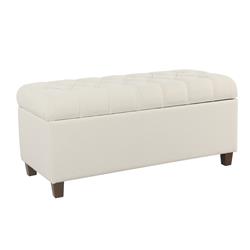Picture of Benzara BM195765 Fabric Upholstered Button Tufted Wooden Bench With Hinged Storage  White and Brown - 18 x 40 x  36.3