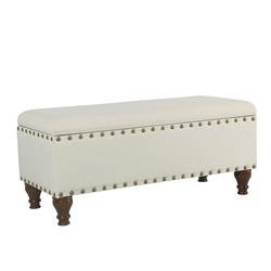 Picture of Benjara BM195771 Fabric Upholstered Wooden Storage Bench with Nail Head Trim - Large - Cream & Brown