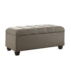 Picture of Benjara BM195776 Textured Fabric Upholstered Button Tufted Storage Bench with Wooden Bun Feet - Gray & Brown