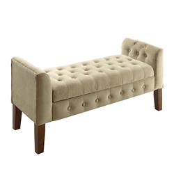 Picture of Benjara BM195777 Velvet Upholstered Button Tufted Wooden Bench Settee with Hinged Storage - Beige & Brown
