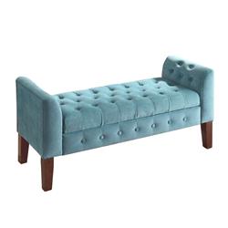 Picture of Benjara BM195779 Velvet Upholstered Button Tufted Wooden Bench Settee with Hinged Storage - Teal Blue & Brown