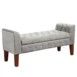 Picture of Benjara BM195781 Velvet Upholstered Button Tufted Wooden Bench Settee with Hinged Storage - Gray & Brown