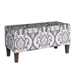 Picture of Benjara BM195784 Damask Patterned Fabric Upholstered Wooden Bench with Hinged Storage - Large - Multi Color