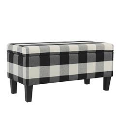 Picture of Benjara BM195794 Checkered Pattern Fabric Upholstered Storage Bench with Tapered Wood Legs - Large - Black & White