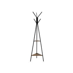 Picture of Benjara BM195833 Iron Framed Coat Rack Stand with Six Hooks & Two Wooden Shelf - Black & Brown - 19.3 x 19.3x 70.5 in.