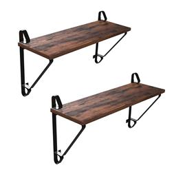 Picture of Benjara BM195869 Iron Framed Wooden Wall Mounted Floating Shelves - Set of 2 - Brown & Black - 23.6 x 7.9 x 12.6 in.