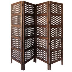 Picture of Benzara BM01876 Decorative Four Panel Mango Wood Hinged Room Divider with Circular Cut Out Design&#44; Brown