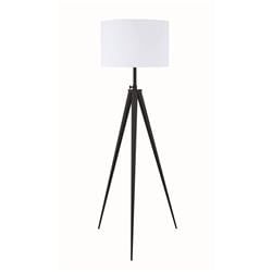 Picture of Benzara BM196755 Height Adjustable Metal Tripod Floor Lamp with Fabric Shade&#44; White & Black - 60 x 25 x 25 in.