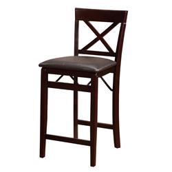 Picture of Benzara BM143908 Wooden Folding Counter Stool with Cushion Seat & X Shape Back&#44; Brown - 37 x 17 x 20 in.