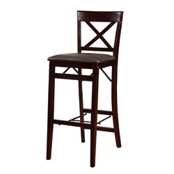 Picture of Benzara BM143909 Wooden Folding Bar Stool with Cushion Seat & X Shape Backrest&#44; Brown - 43 x 17 x 20 in.