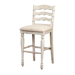 Picture of Benzara BM143915 Wooden Bar Stool with Cushioned Seating & Turned Legs&#44; White - 45 x 19.5 x 22.75 in.