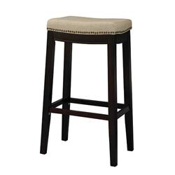 Picture of Benzara BM16842 Fabric Upholstered Bar Stool with Nail Head Trim&#44; Brown & Beige - 34.69 x 16.73 x 11.42 in.