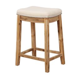 Picture of Benzara BM197242 Saddle Top Wooden Counter Stool with Nailhead Accents&#44; Brown & Beige - 26 x 18.25 x 12.75 in.