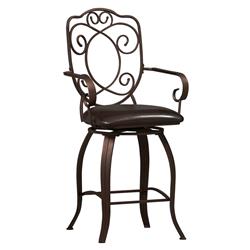 Picture of Benzara BM16639 Metal Counter Stool with Armrests & Scrollwork Details&#44; Brown - 42.38 x 22.88 x 20.38 in.