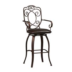 Picture of Benzara BM16640 Metal Bar Stool with Armrests & Scrollwork Details&#44; Brown - 48.38 x 23.25 x 20.38 in.