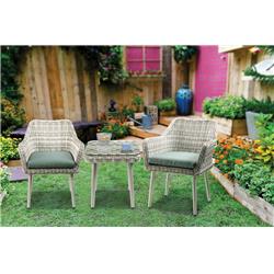 Picture of Benzara BM194435 Resin Wicker & Metal Patio Bistro Set with Two Chairs & Table&#44; Beige & Green - 32.28 x 25.59 x 24.8 in. - Set of 3
