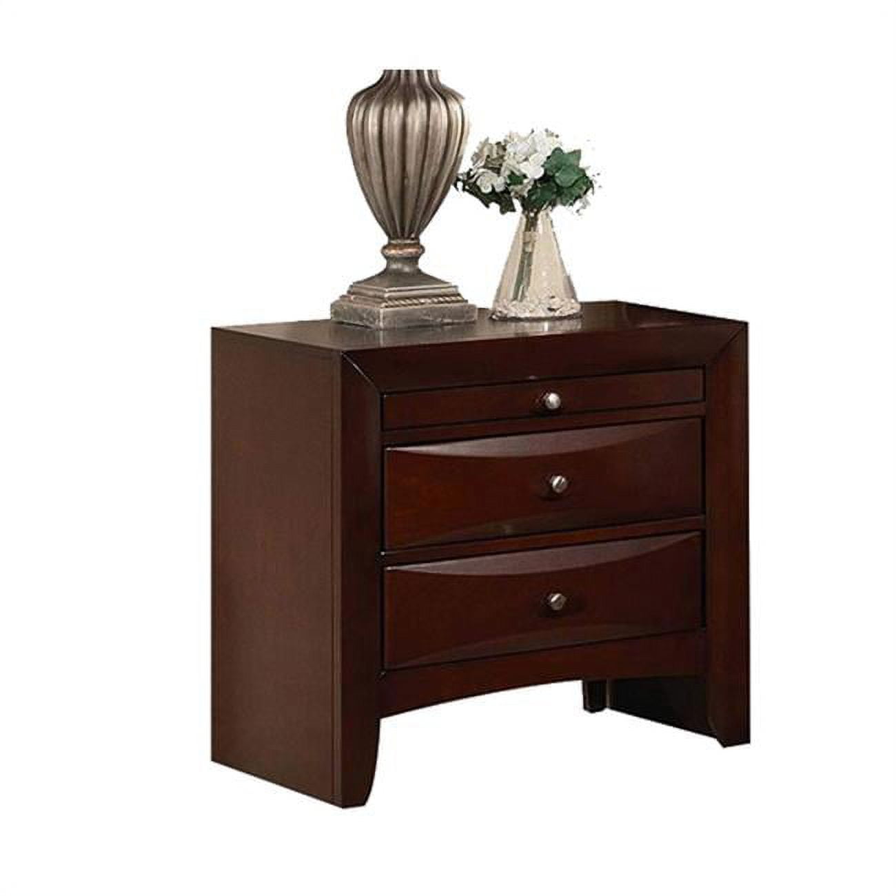 BM194244 Contemporary Style Wooden Nightstand with Three Drawers & Metal Knobs, Brown - 25.39 x 16.81 x 25.63 in -  Benzara