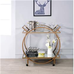 Picture of Benzara BM194342 Metal Serving Cart with Mirrored Open Shelf & Tubular Angled Handles&#44; Gold & Clear - 35.25 x 19 x 33 in.
