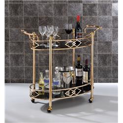 Picture of Benzara BM194345 Metal Framed Serving Cart with Tempered Glass Top & Open Bottom Shelf&#44; Gold & Black - 32.09 x 15.98 x 34.65 in.