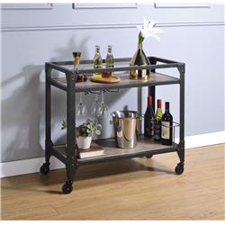 Picture of Benzara BM194349 Metal Framed Serving Cart with Wooden Shelves with Wine Bottle Holder  Brown and Gray - 30.5 x 16 x  38