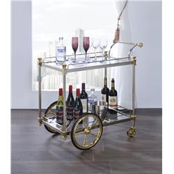 Picture of Benzara BM194351 Metal Framed Serving Cart with Glass Shelves & Side Handle&#44; Silver & Gold - 31.5 x 19.69 x 31.5 in.