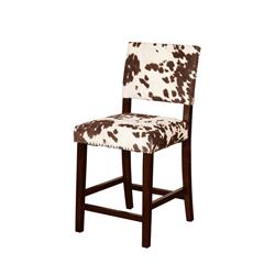 Picture of Benzara BM16675 Wooden Counter Stool with Cow Print Upholstery&#44; Brown & White - 38.75 x 19 x 22.25 in.