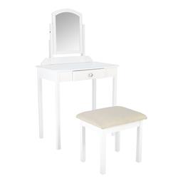 Picture of Benzara BM203412 Wooden Vanity Set with Padded Stool&#44; White & Beige