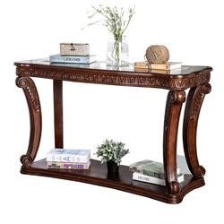 Picture of Benzara BM205337 Traditional Sofa Table with Cabriole Legs & Wooden Carving&#44; Brown