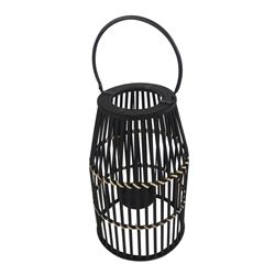 Picture of Benzara BM205185 Decorative Drum Shaped Open Cage Bamboo Lantern&#44; Black - Large